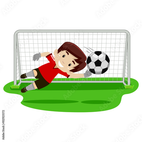 illustration of a goalkeeper Boy trying catching the ball on football gate