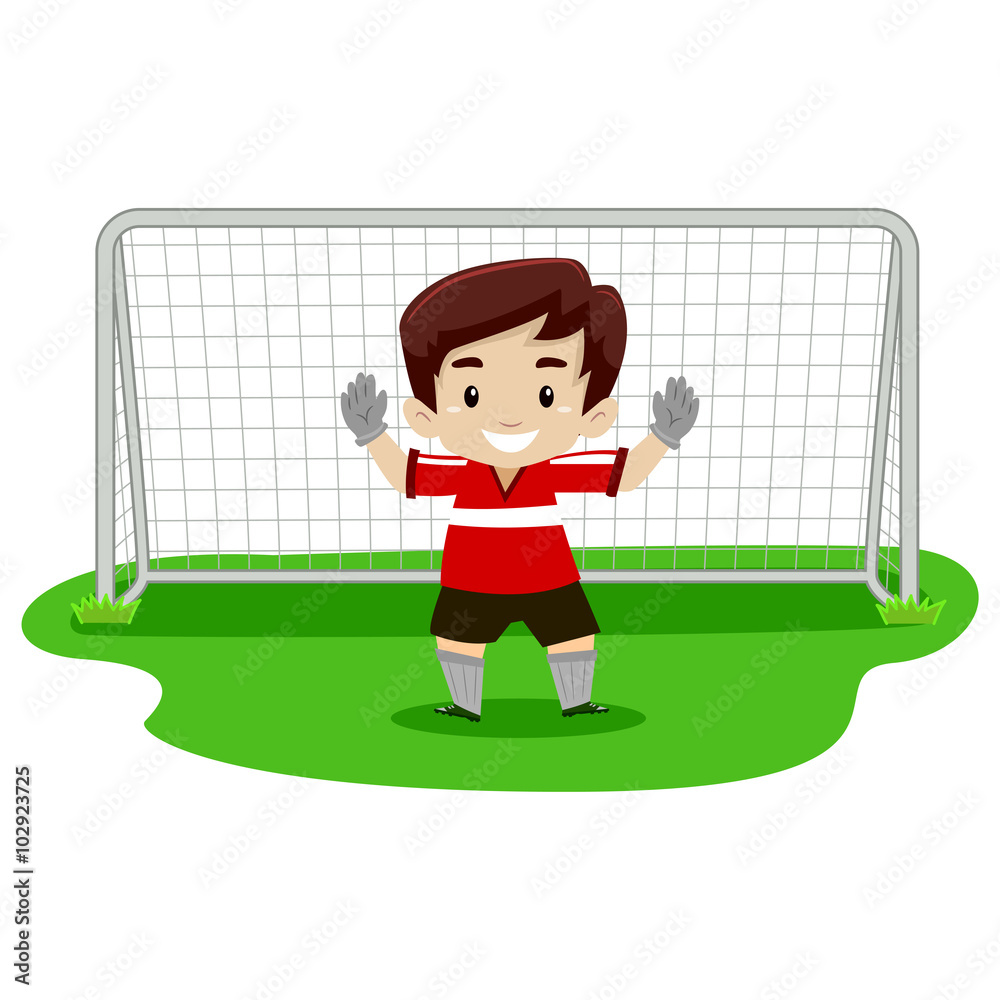 Fototapeta premium Illustration of a Boy playing soccer as GoalKeeper