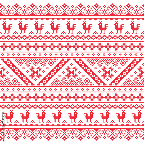 Ukrainian, Belarusian red embroidery seamless pattern - Vyshyvanka 