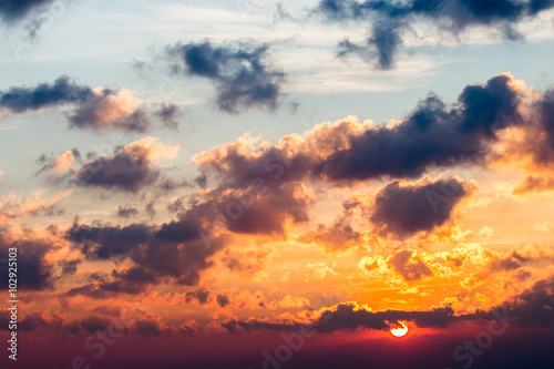 colorful dramatic sky with cloud at sunset