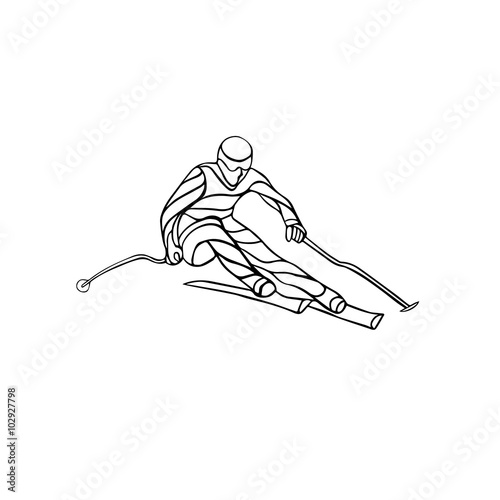 Giant Slalom Ski Racer silhouette. Vector illustration