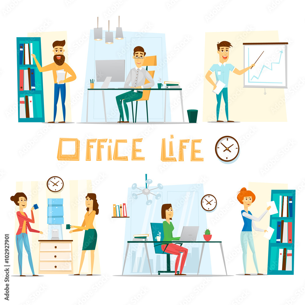 Business people working on office. Flat vector illustration