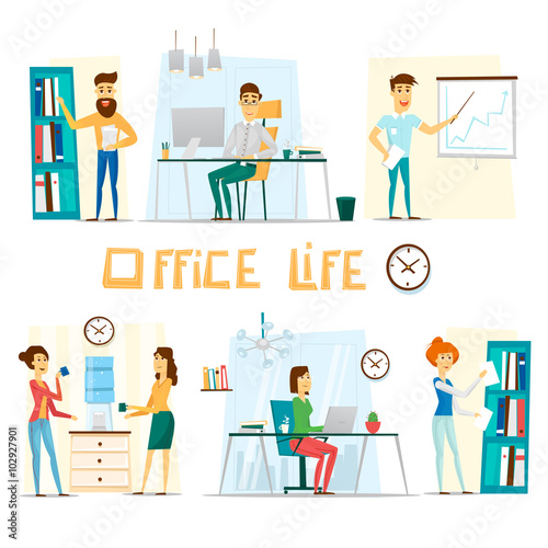 Business people working on office. Flat vector illustration