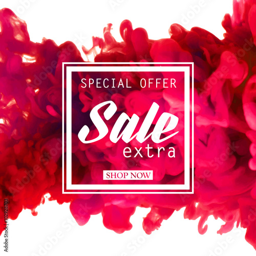 Special offer for sale temlate with watercolor swirling in water