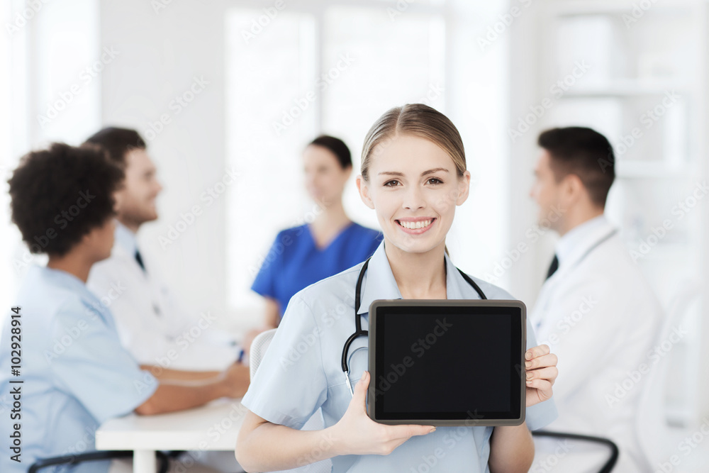 happy doctor over group of medics at hospital happy doctor over group of medics at hospital