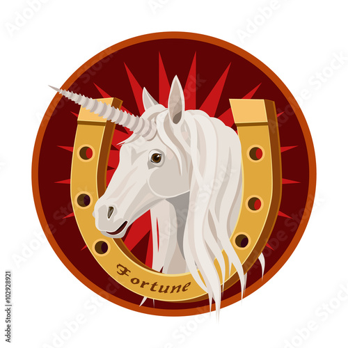 white unicorn horse with horseshoe/  icon white horse unicorn with a horseshoe for good luck, suitable for both icon and site
