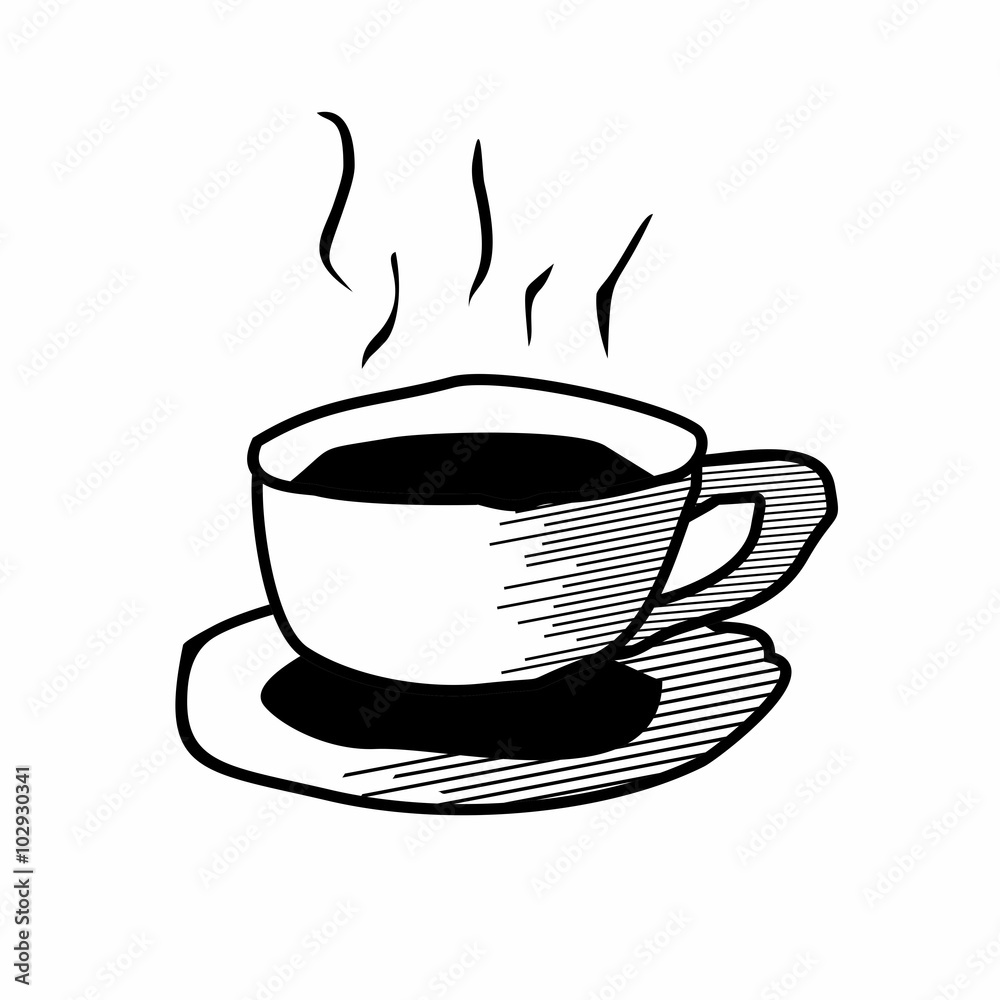 Obraz premium Black Cup of Coffee or Tea. Hot drink Hand drawn isolated on white background. Vector Illustration