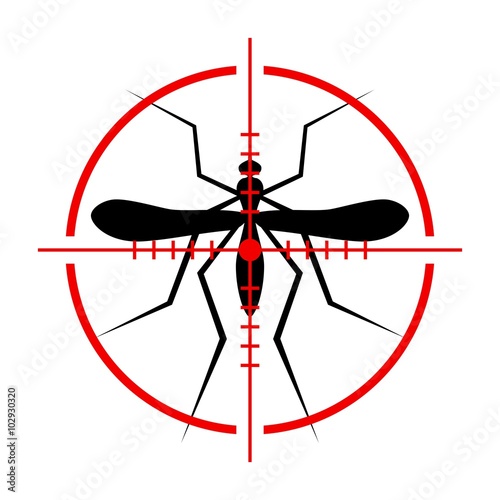 Silhouette of Mosquito and Crosshair. Insect, Culex pipiens isolated on white background. Vector Illustration