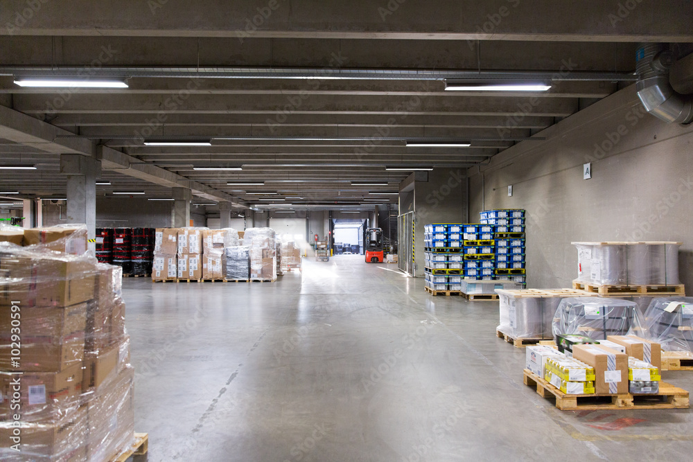 forklift loader and boxes at warehouse forklift loader and boxes at warehouse