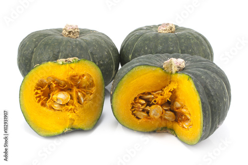 Green Japanese pumpkin isolated on the white background