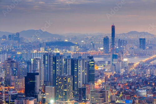 Seoul City and Yeouido at Night, South Korea. © panyaphotograph