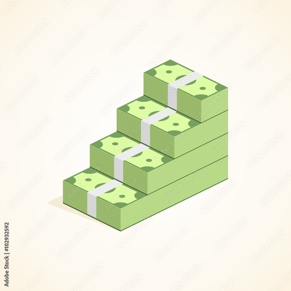 Money steps, Ascent to wealth, Pile of Cash ladder in flat style. Success Vector Illustration Money steps, Ascent to wealth, Pile of Cash ladder in flat style. Success Vector Illustration