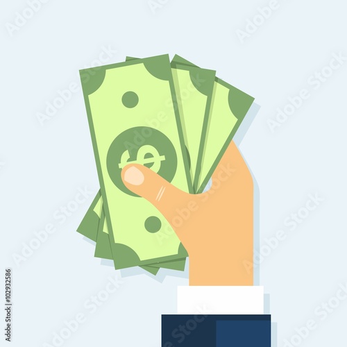 Hand holding Money, Cash bills in hand, payment type. Vector Illustration in flat style