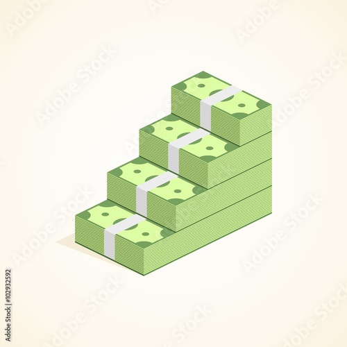 Money steps, Ascent to wealth, Pile of Cash ladder in flat style. Success Vector Illustration