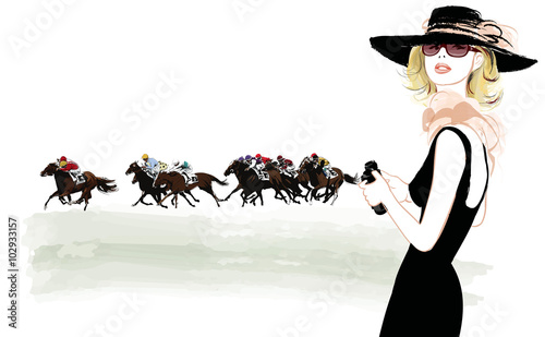 Woman in a horse racecourse