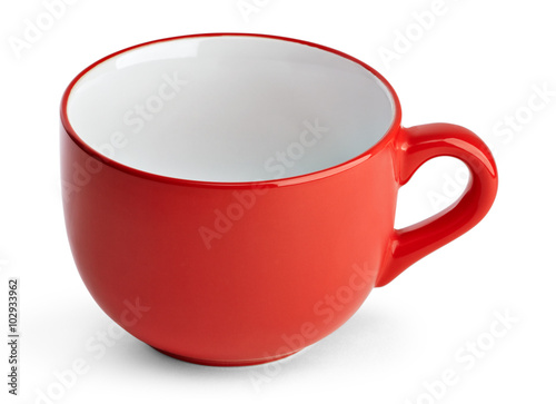Big red mug. Red cup for tea juice or soup. Red cup isolated on white background with clipping path.