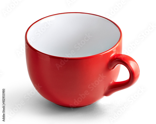 Huge red mug. Red cup for tea or soup isolated on white background with clipping path.
