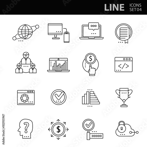 Modern thin line icons set for business