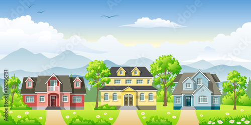 Landscape with three classic houses