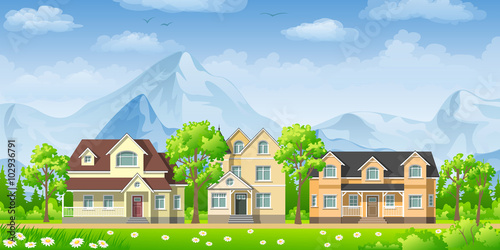 Landscape with three classic houses