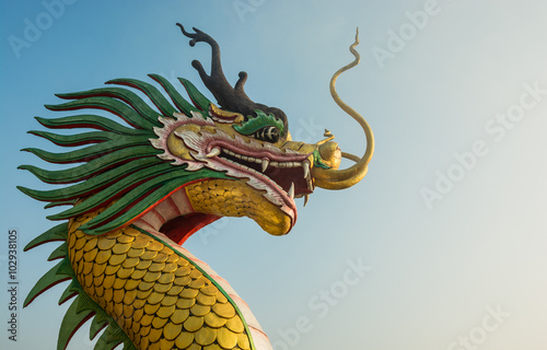 close up of Golden dragon head statue