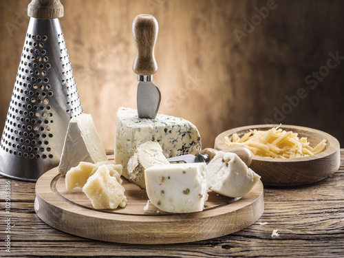 Variety of cheeses. Vintage stiles.