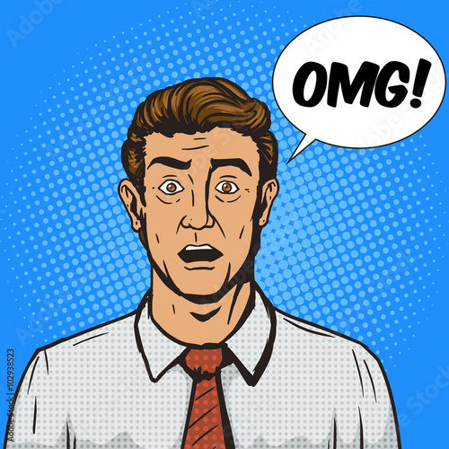 Surprised man pop art style vector illustration