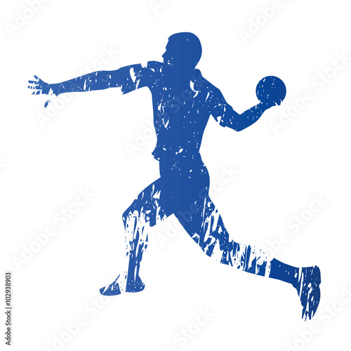 Handball player, abstract grungy vector silhouette