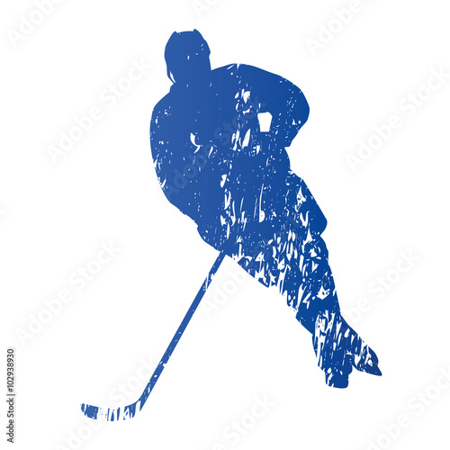 Ice hockey player, abstract grungy vector silhouette
