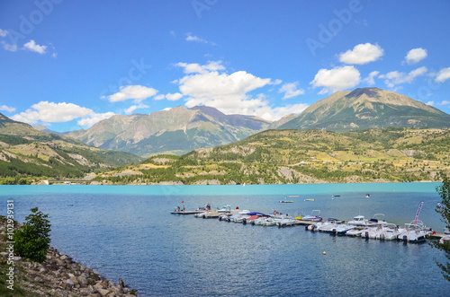 reservoir Lac de Serre-Ponson. River Durance. South-east of France. Hautes-Alpes. 
