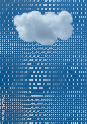Fluffy White Cloud in Blue Sky with Binary Data