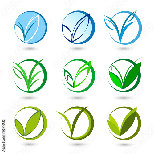V letter or check mark, verification Eco logo