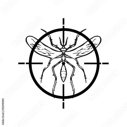 Mosquito under the gun on a white background Zika virus