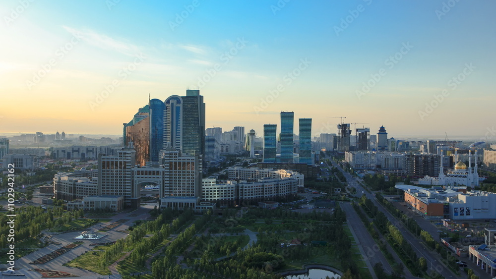 Elevated morning view over the city center and central business district Timelapse, Kazakhstan, Astana Elevated morning view over the city center and central business district Timelapse, Kazakhstan, Astana