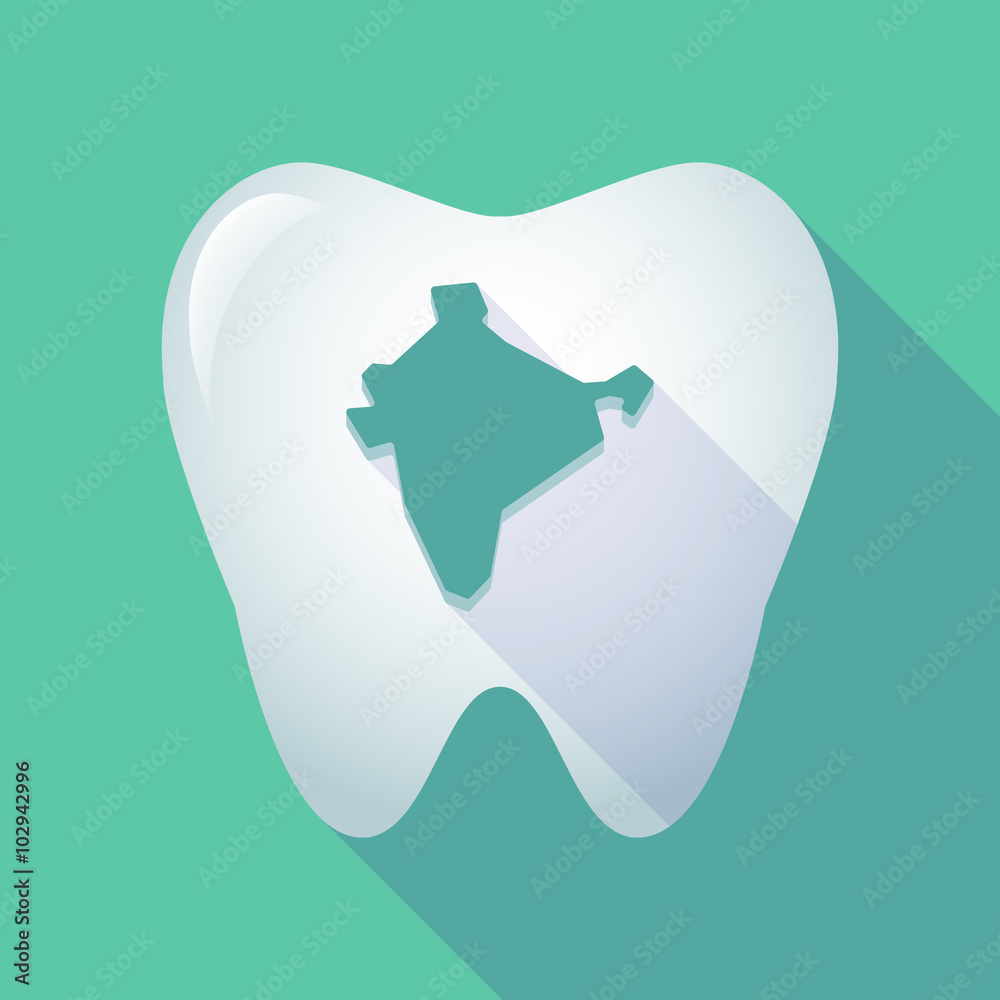 long shadow tooth icon with a map of India long shadow tooth icon with a map of India