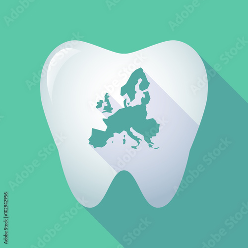 long shadow tooth icon with  a map of Europe