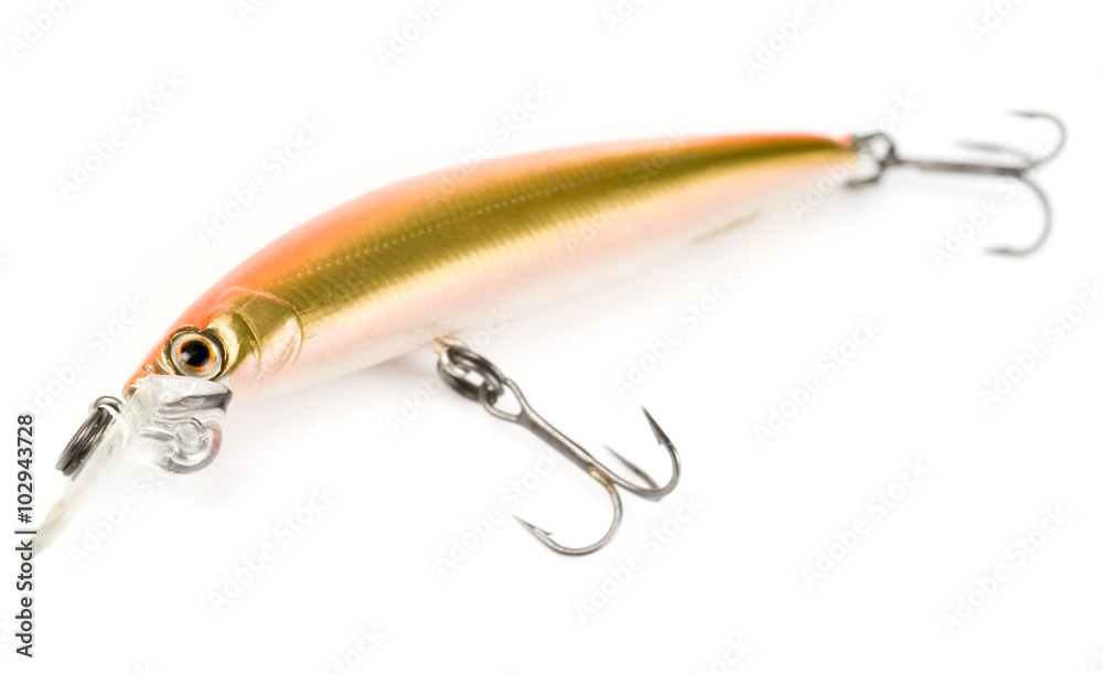 Plastic fishing lure (wobbler) isolated on white Plastic fishing lure (wobbler) isolated on white