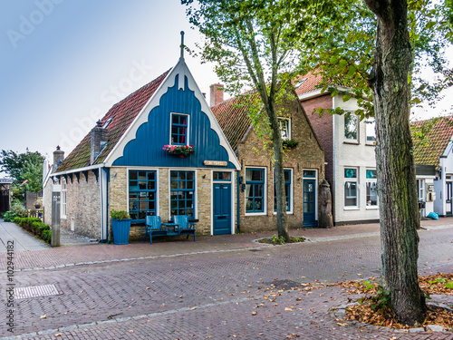 Houses in Main Street (Dorpsstraat) of East-Vlieland, town on the West Frisian island of Vlieland, Netherlands photo
