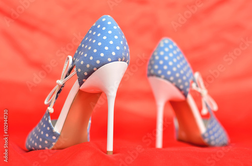 Photo of the beautiful and gentle women's shoes closeup photo