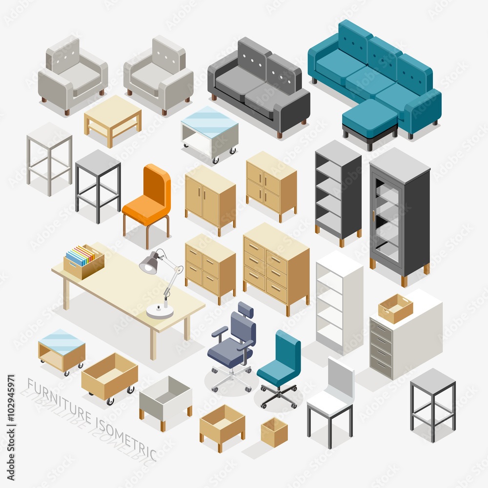 Furniture Isometric icons. Vector Illustration.