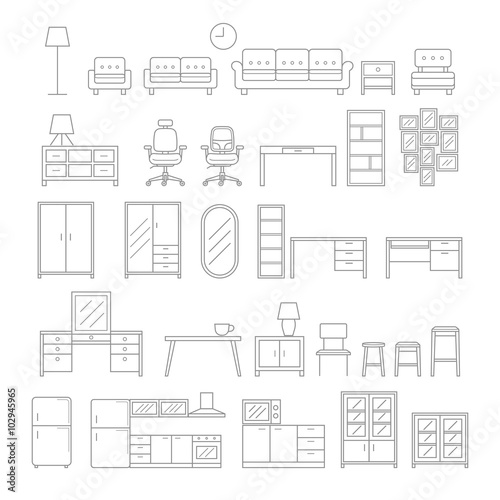 Furniture line icons style. Vector illustration.