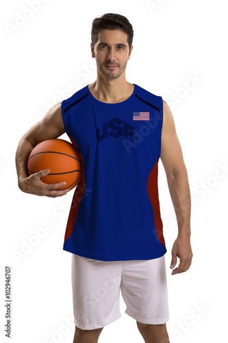 Professional American basketball player with ball.