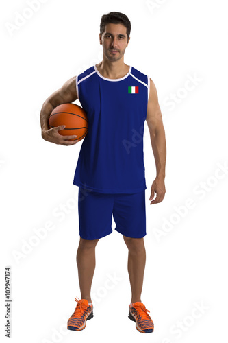 Professional Italian basketball player with ball.