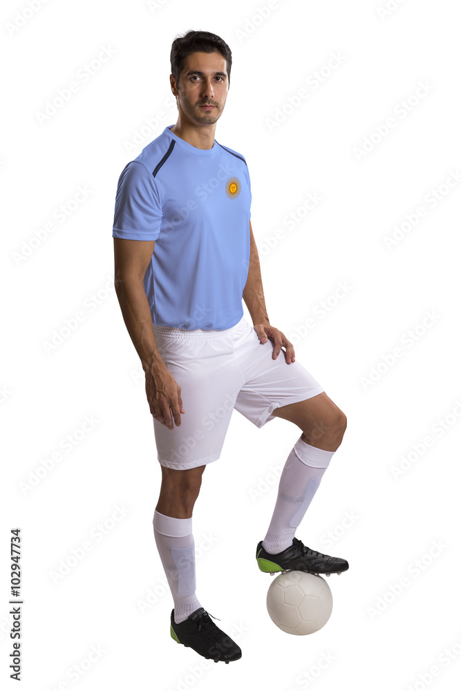 Argentine soccer player on white background