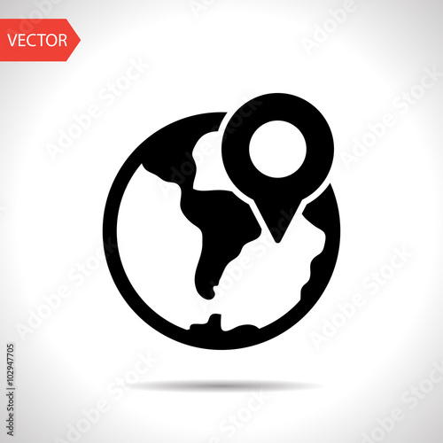 earth with pin vector icon