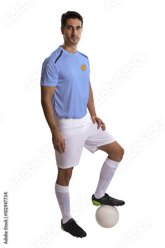 Argentine soccer player on white background