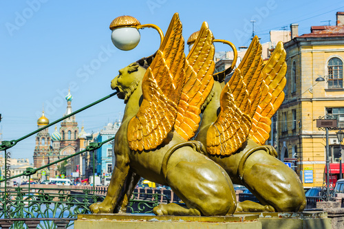 Griffons on the Bank bridge, St Petersburg, Russia photo