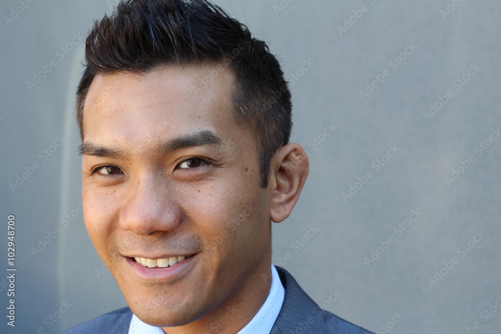 Horizontal portrait of a natural handsome classic Asian male with copy space on the right Horizontal portrait of a natural handsome classic Asian male with copy space on the right