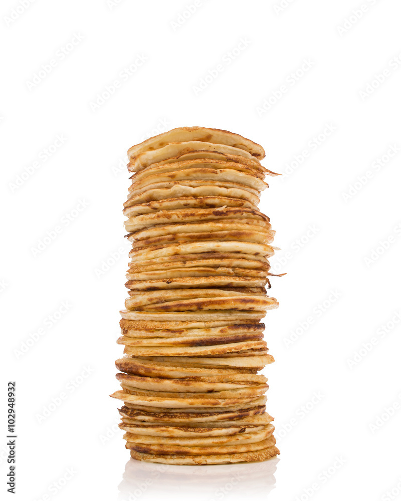 Pile of pancakes on white background. Pile of pancakes on white background.