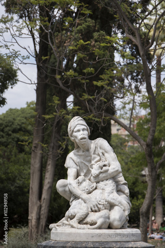 View of a small statue in the Citadel Park  Barcelona  Spain.